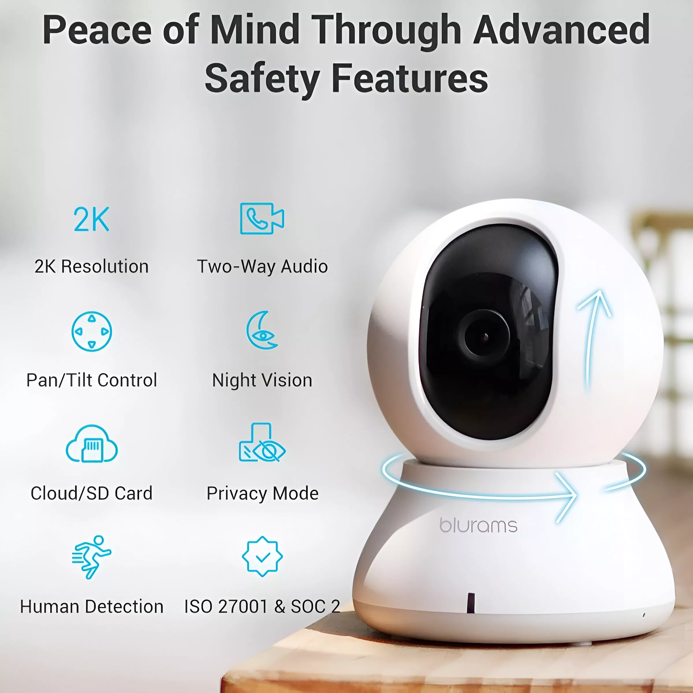 2.4GHz WiFi 360° PTZ Indoor Security Camera with 2K Resolution & Night Vision - Image 2