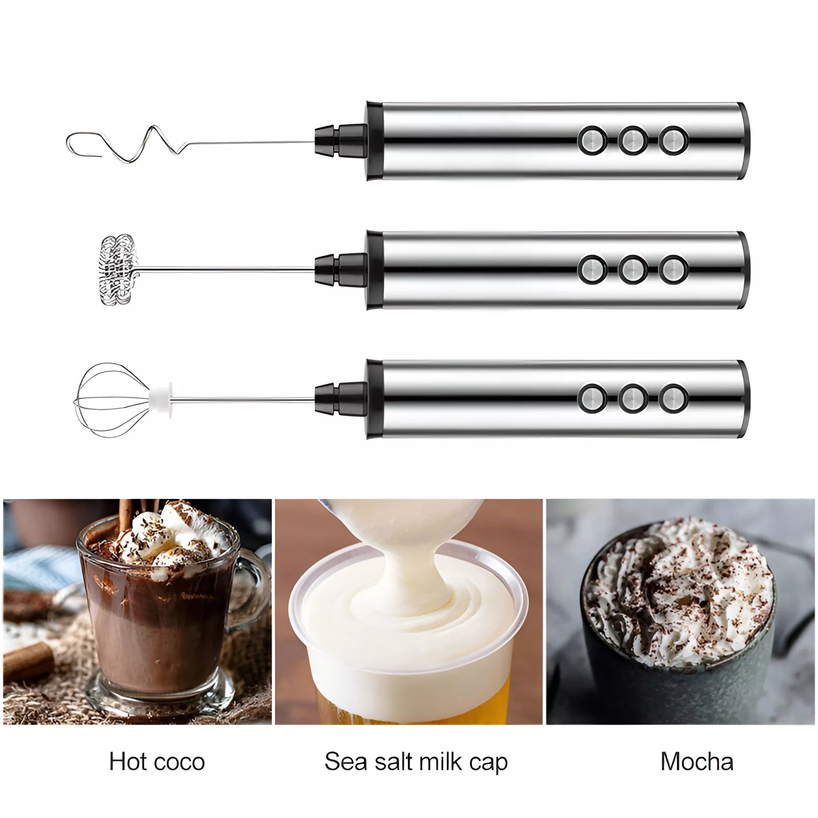 3-in-1 Rechargeable Milk Frother and Handheld Coffee Whisk Mixer - Image 4