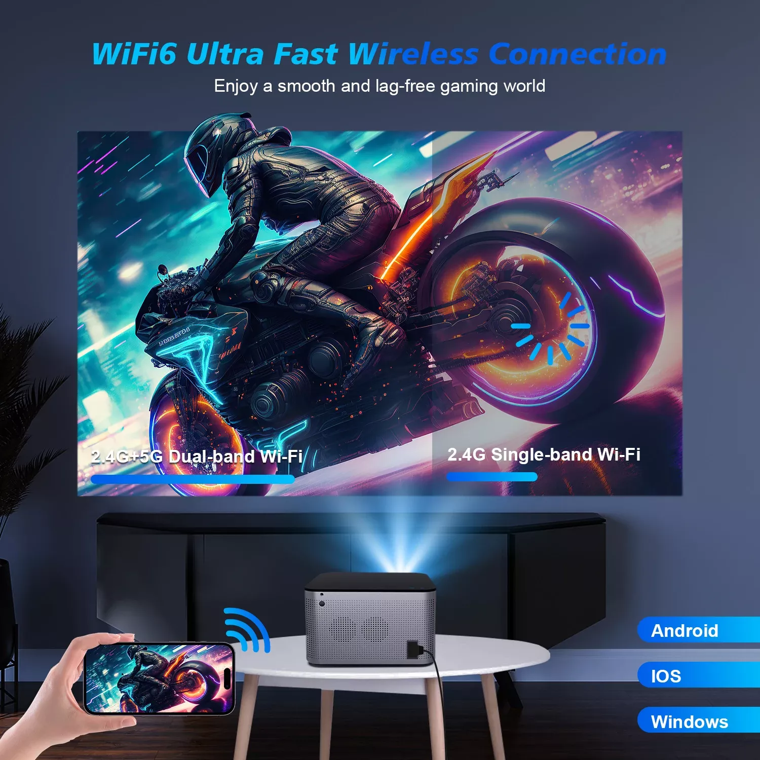 4K UHD Projector with Android 11, 1080P, WiFi 6, Bluetooth, Voice Control - Image 9