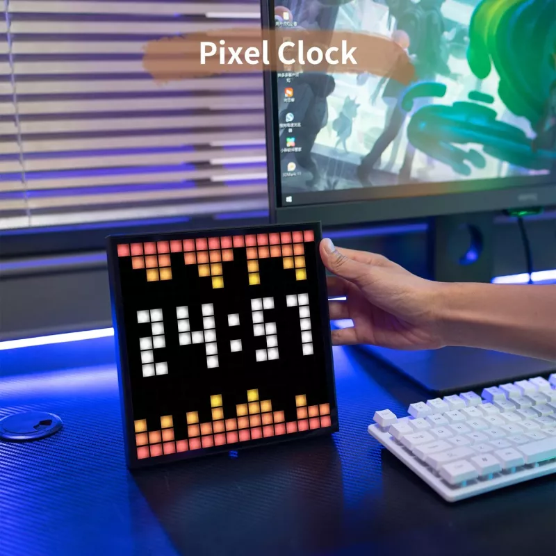 WiFi Pixel Art Digital Frame Clock with Social Media Tracker & LED Display - Image 2