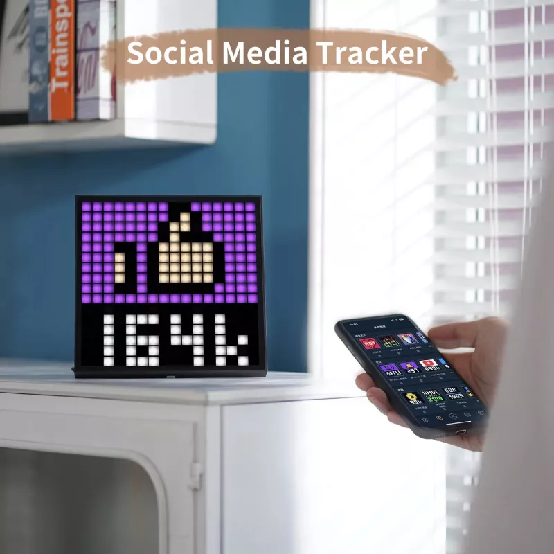 WiFi Pixel Art Digital Frame Clock with Social Media Tracker & LED Display - Image 3