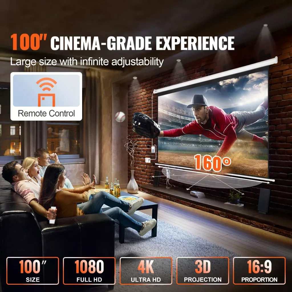 Motorized 16:9 4K HD Projector Screen with Remote Control - Image 2