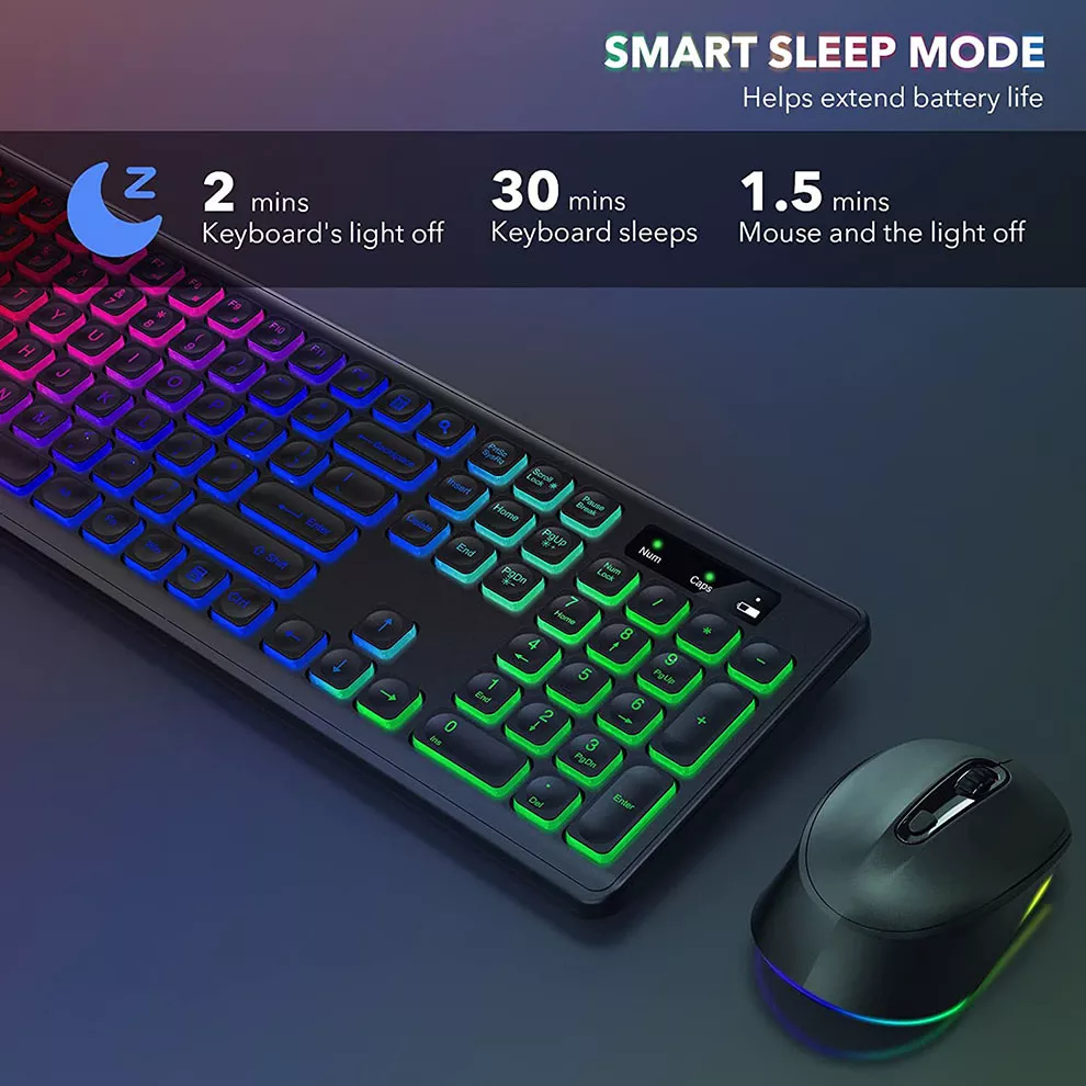 Wireless Backlit Keyboard and Mouse Combo - Rechargeable USB Cordless Set - Image 3