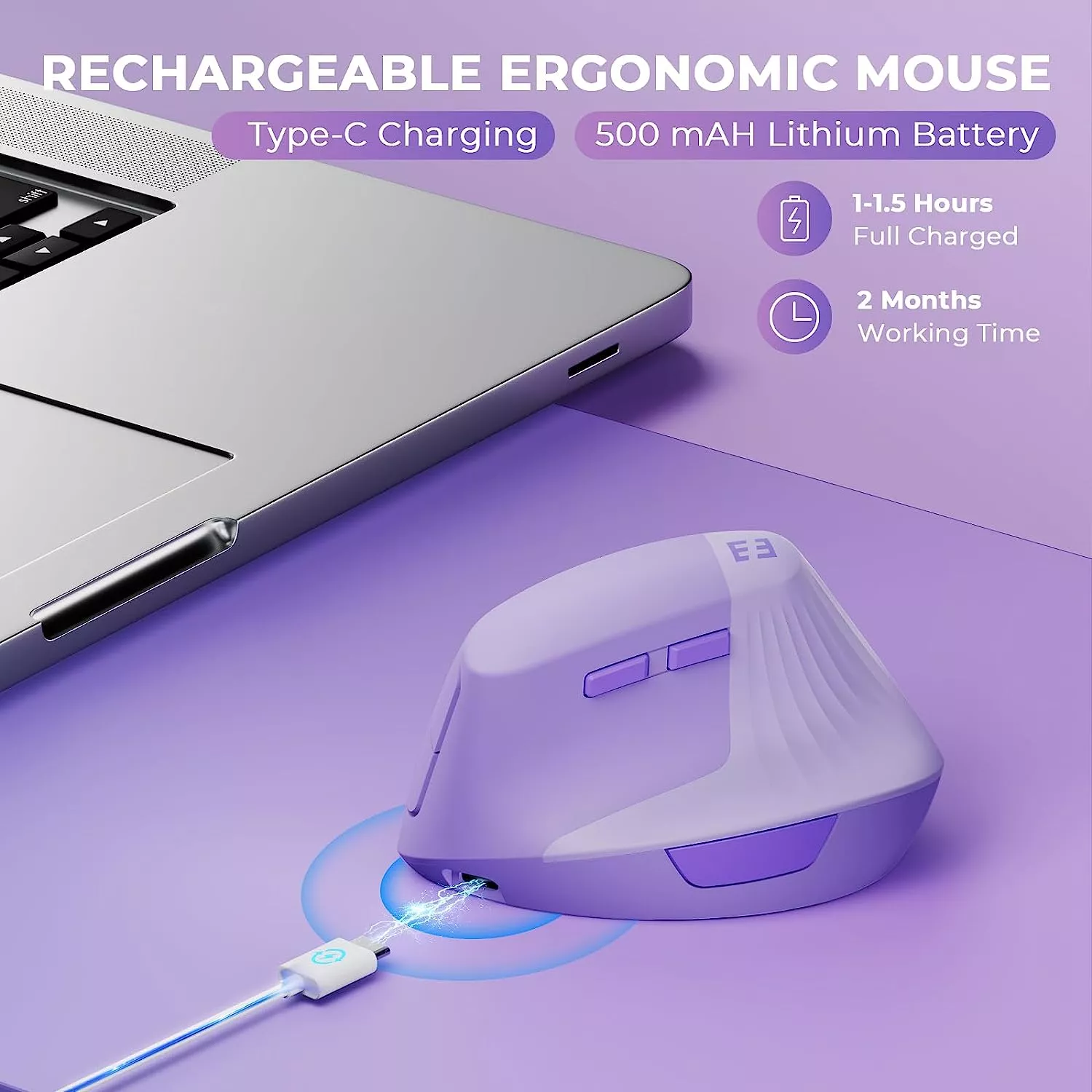 Wireless Vertical Ergonomic Mouse Rechargeable 57° Tilt with Quiet Clicking - Image 3
