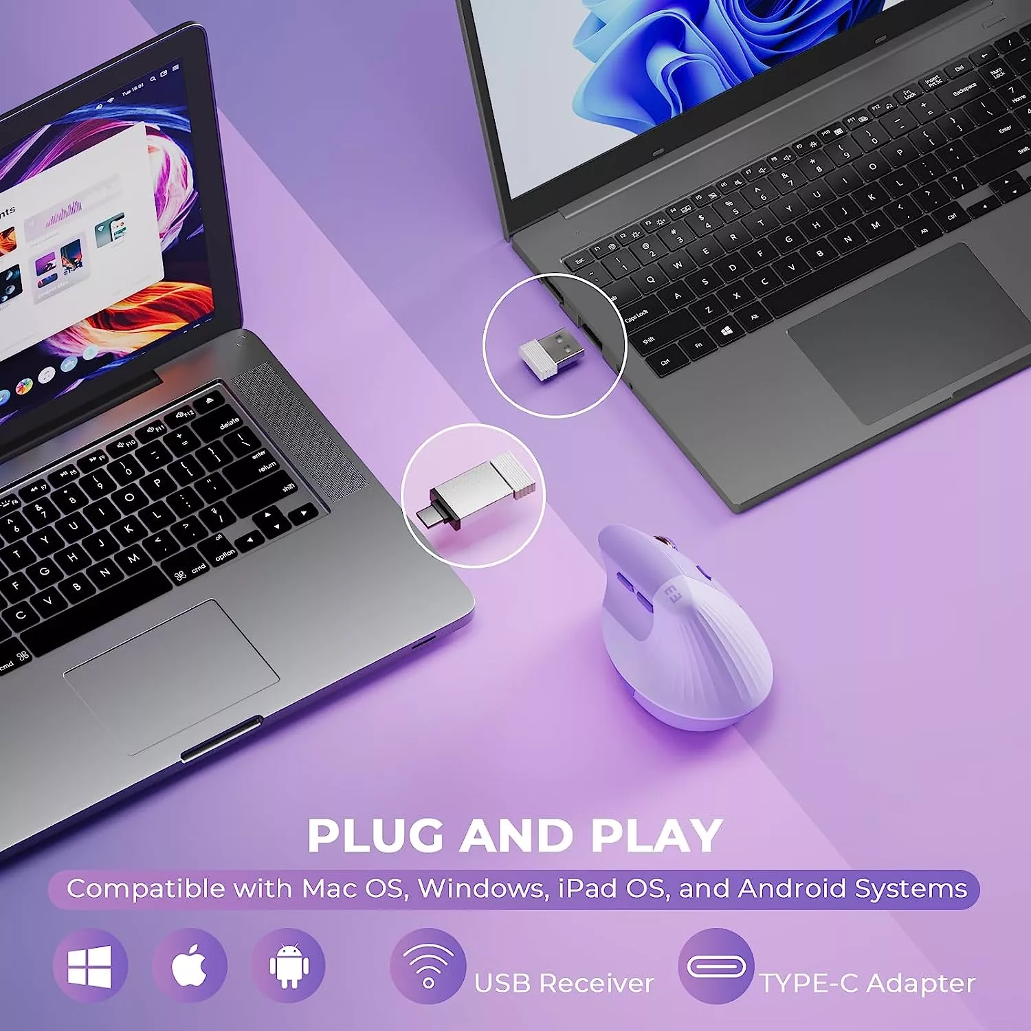 Wireless Vertical Ergonomic Mouse Rechargeable 57° Tilt with Quiet Clicking - Image 2