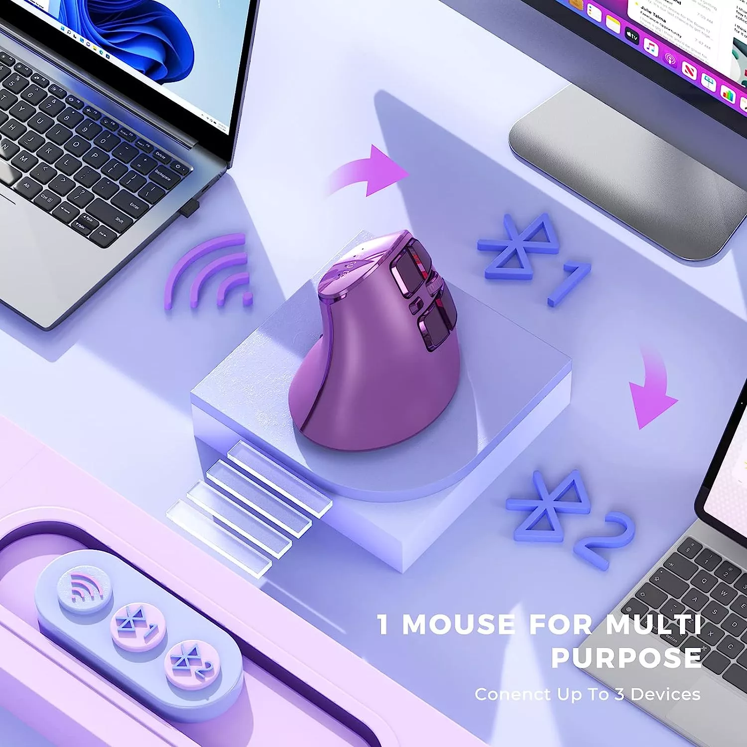 Ergonomic Rechargeable Bluetooth Wireless Vertical Mouse with Multi-Device Connection - Image 5
