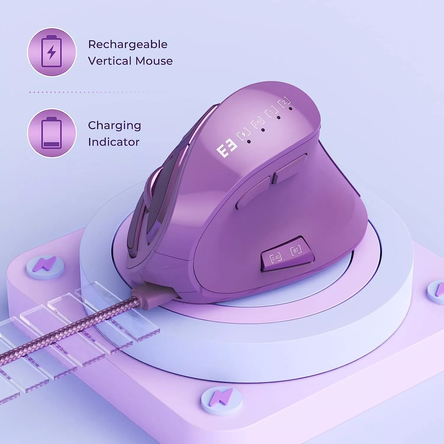 Ergonomic Rechargeable Bluetooth Wireless Vertical Mouse with Multi-Device Connection - Image 3