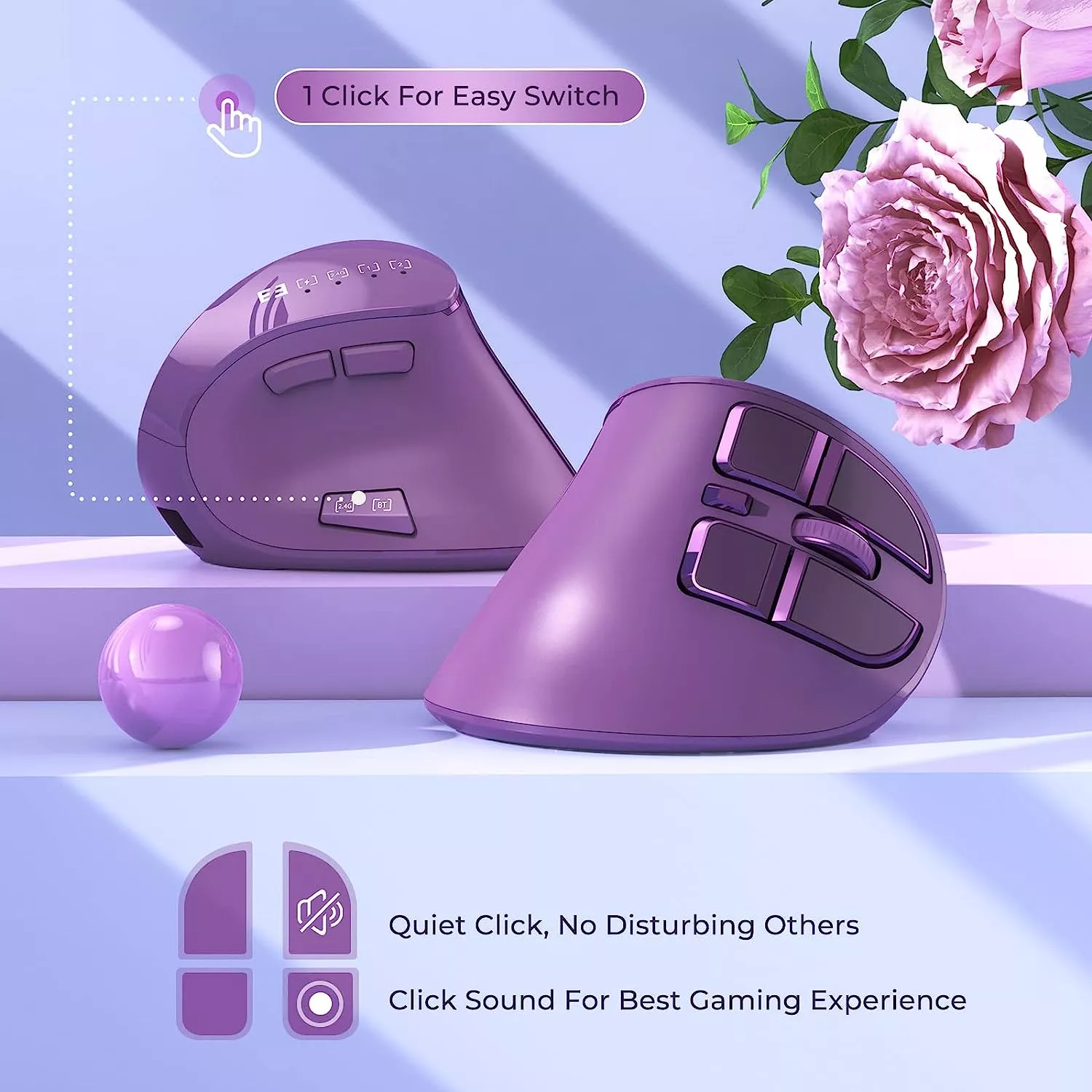 Ergonomic Rechargeable Bluetooth Wireless Vertical Mouse with Multi-Device Connection - Image 4