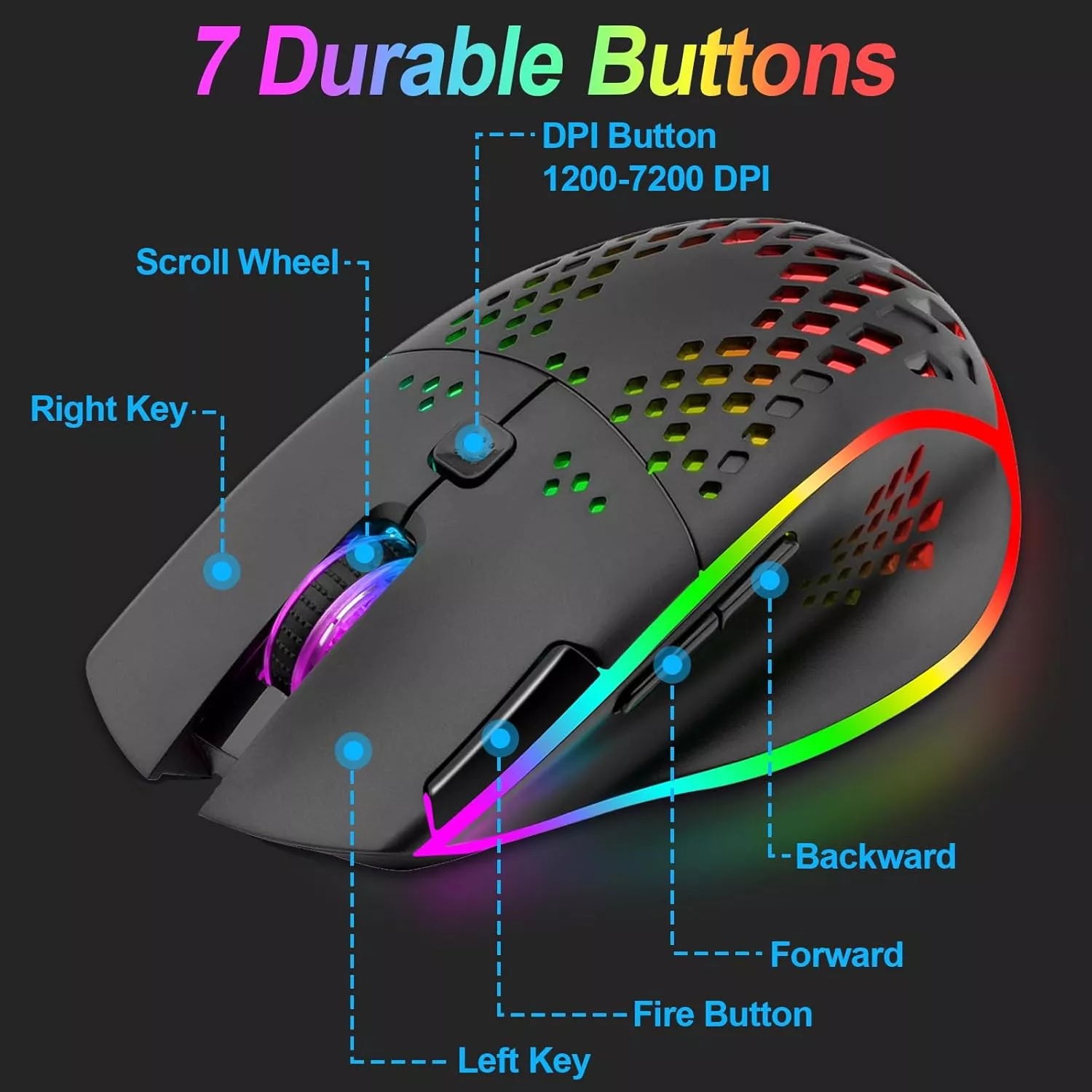 Rechargeable RGB Wireless Honeycomb Gaming Mouse - Image 4