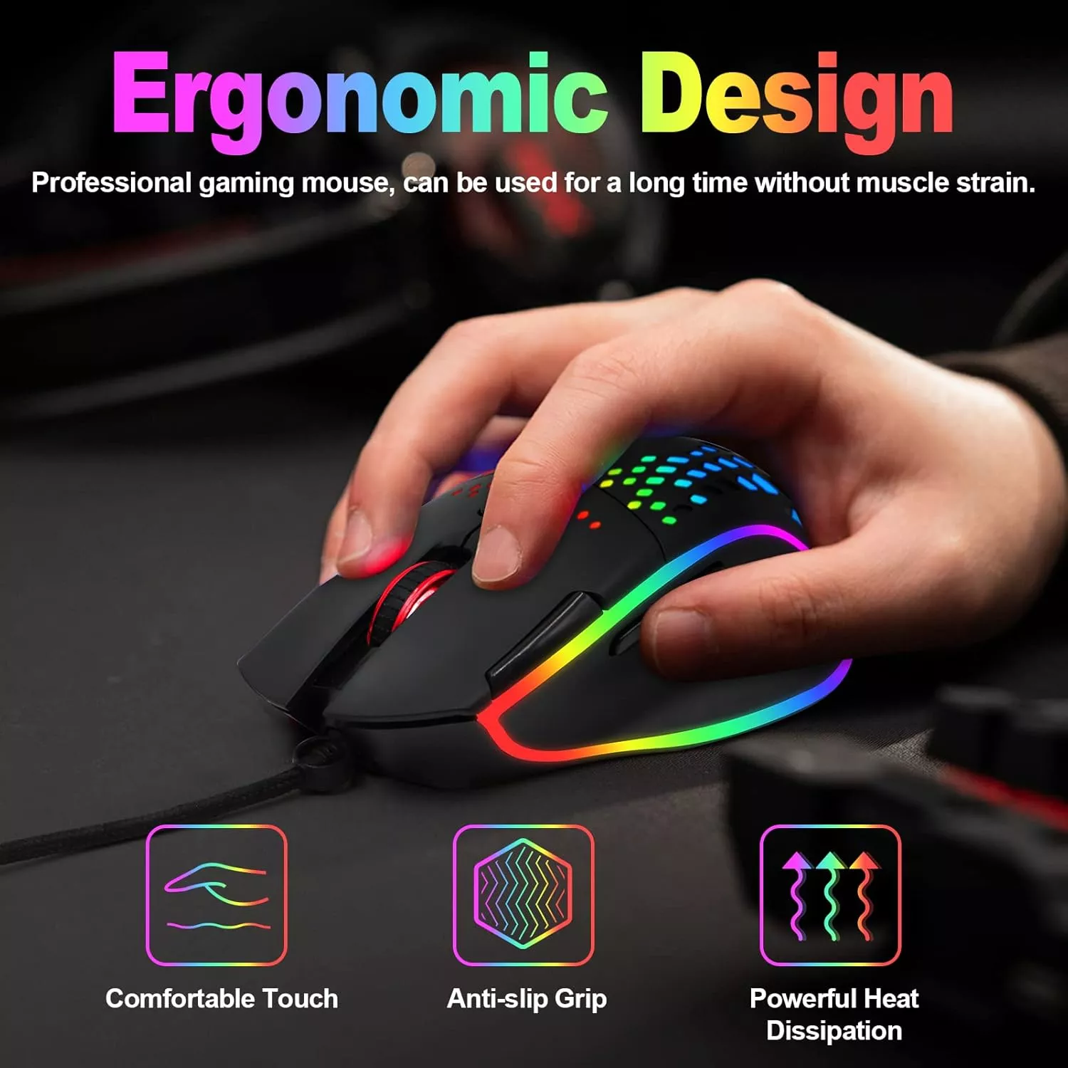 Rechargeable RGB Wireless Honeycomb Gaming Mouse - Image 3