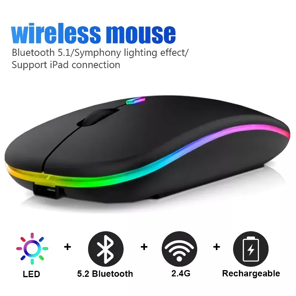 Wireless RGB Rechargeable Bluetooth Mouse with LED Backlight and 3600 DPI - Image 4