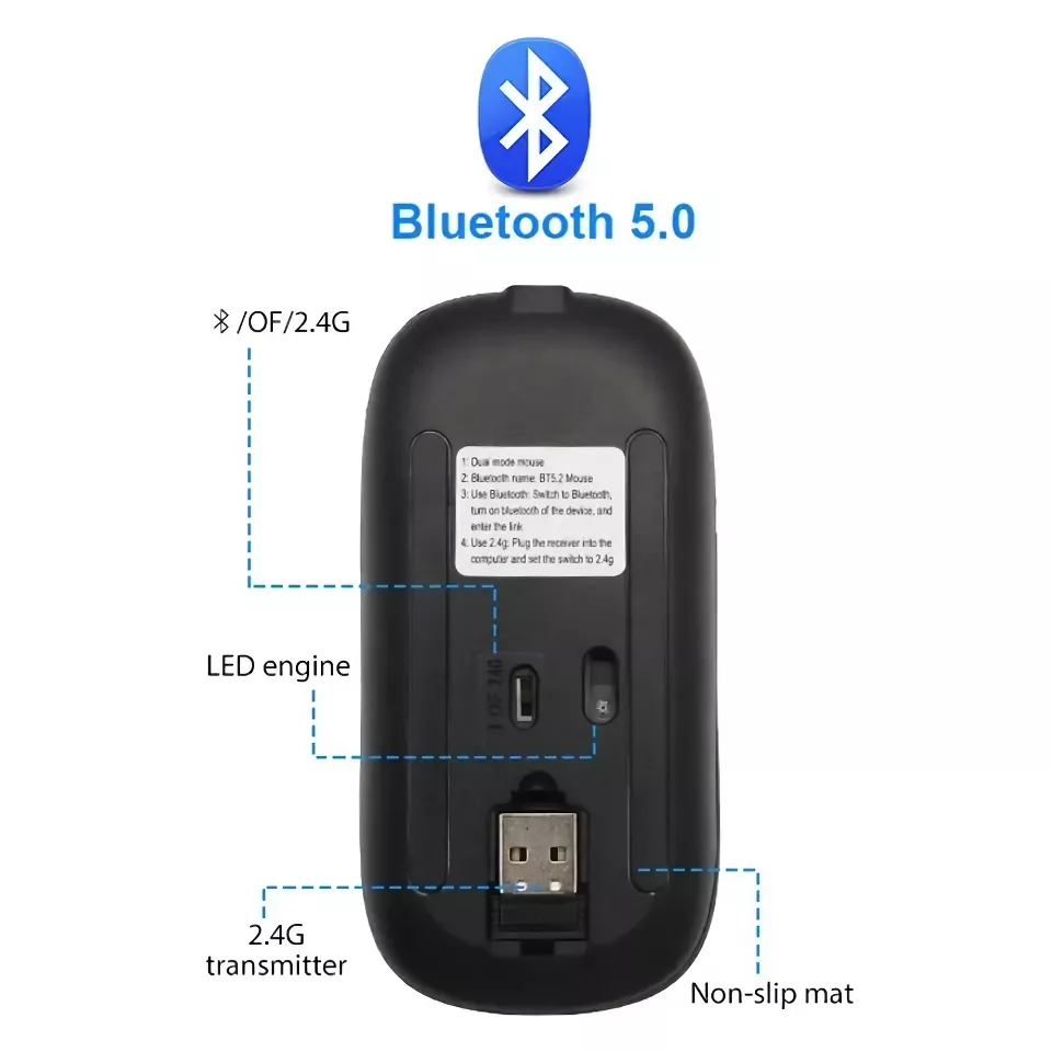 Wireless RGB Rechargeable Bluetooth Mouse with LED Backlight and 3600 DPI - Image 6