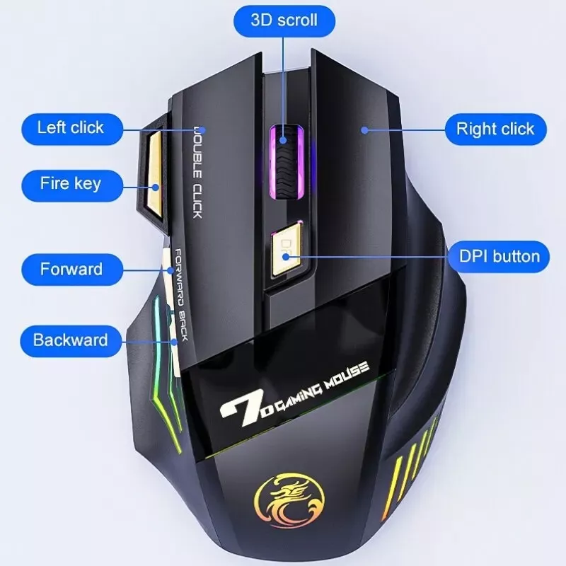Wireless Gaming Mouse 3200DPI Dual Mode with LED & Silent Buttons - Image 4