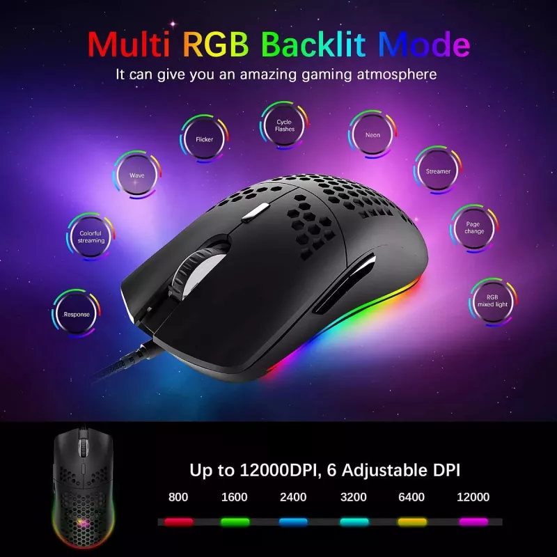 Lightweight Gaming Mouse 6400DPI RGB - Image 4