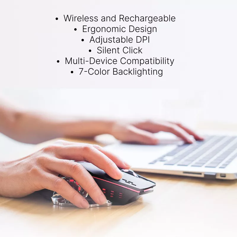 Wireless Rechargeable Gaming Mouse with Silent Click & Adjustable DPI - Image 3