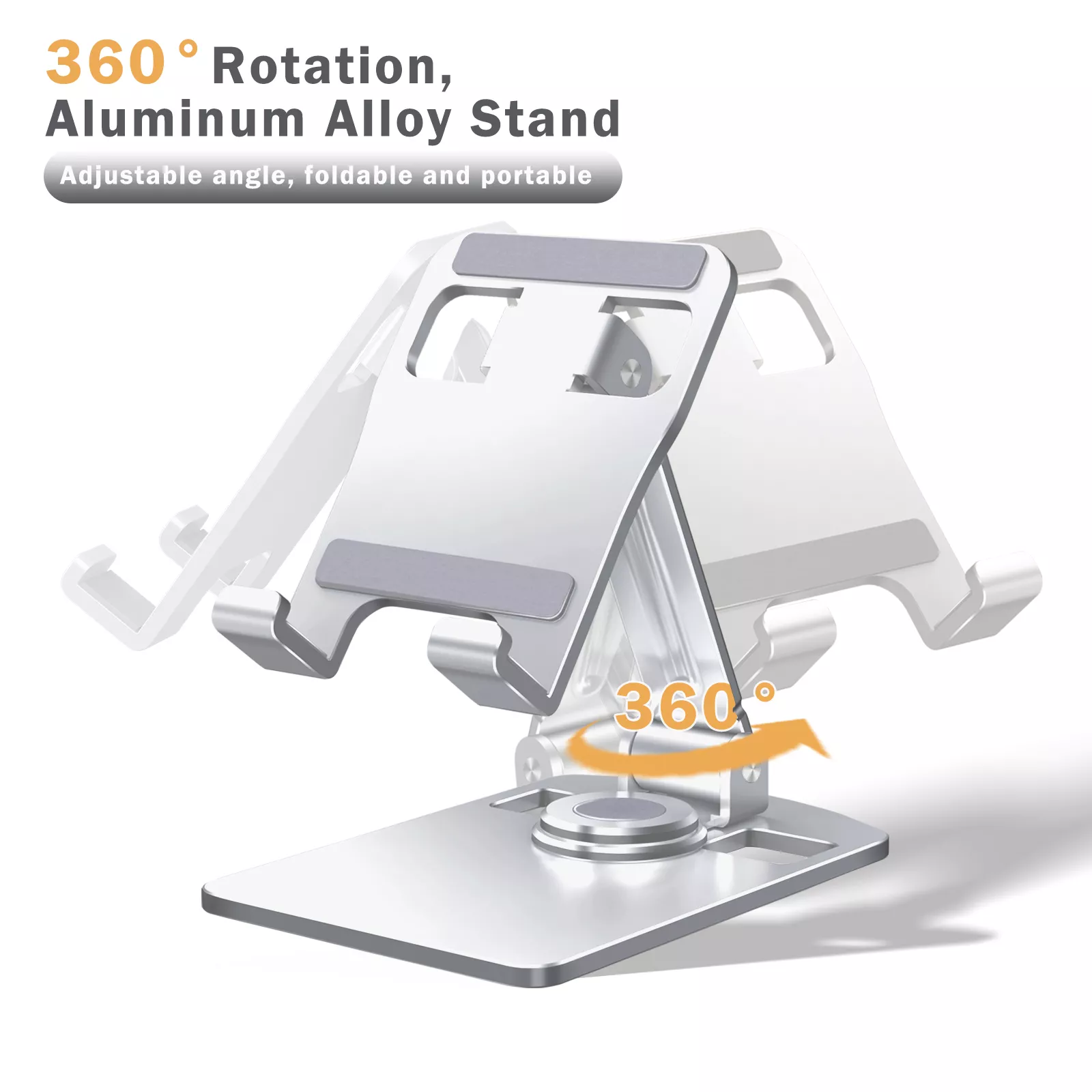 Oatsbasf 360°Rotatable Aluminium Alloy Phone & Tablet Stand Holder Desktop Foldable Pad Support Bracket Portable Phone Holder - Image 7