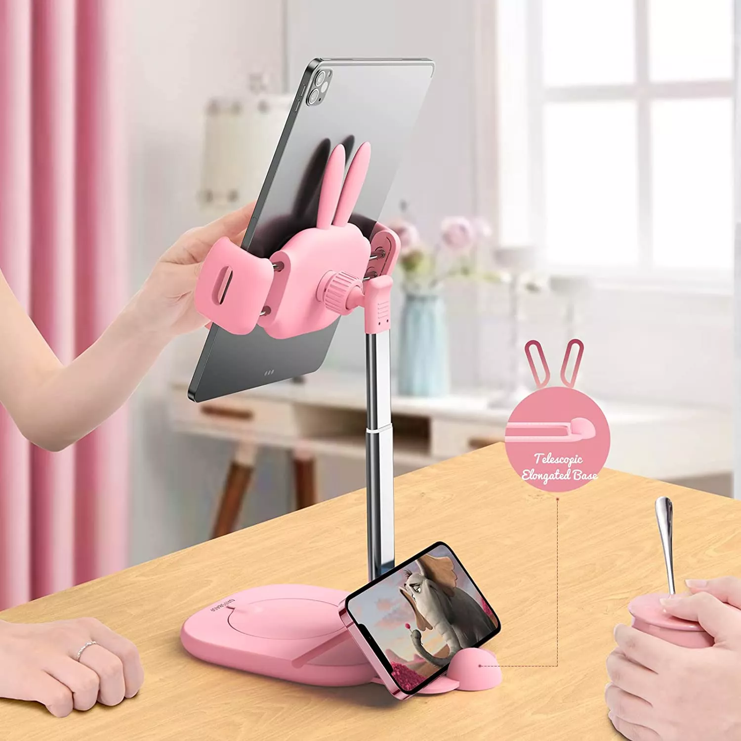 Cute Bunny Adjustable Phone and Tablet Holder with Multifunctional Base - Image 3