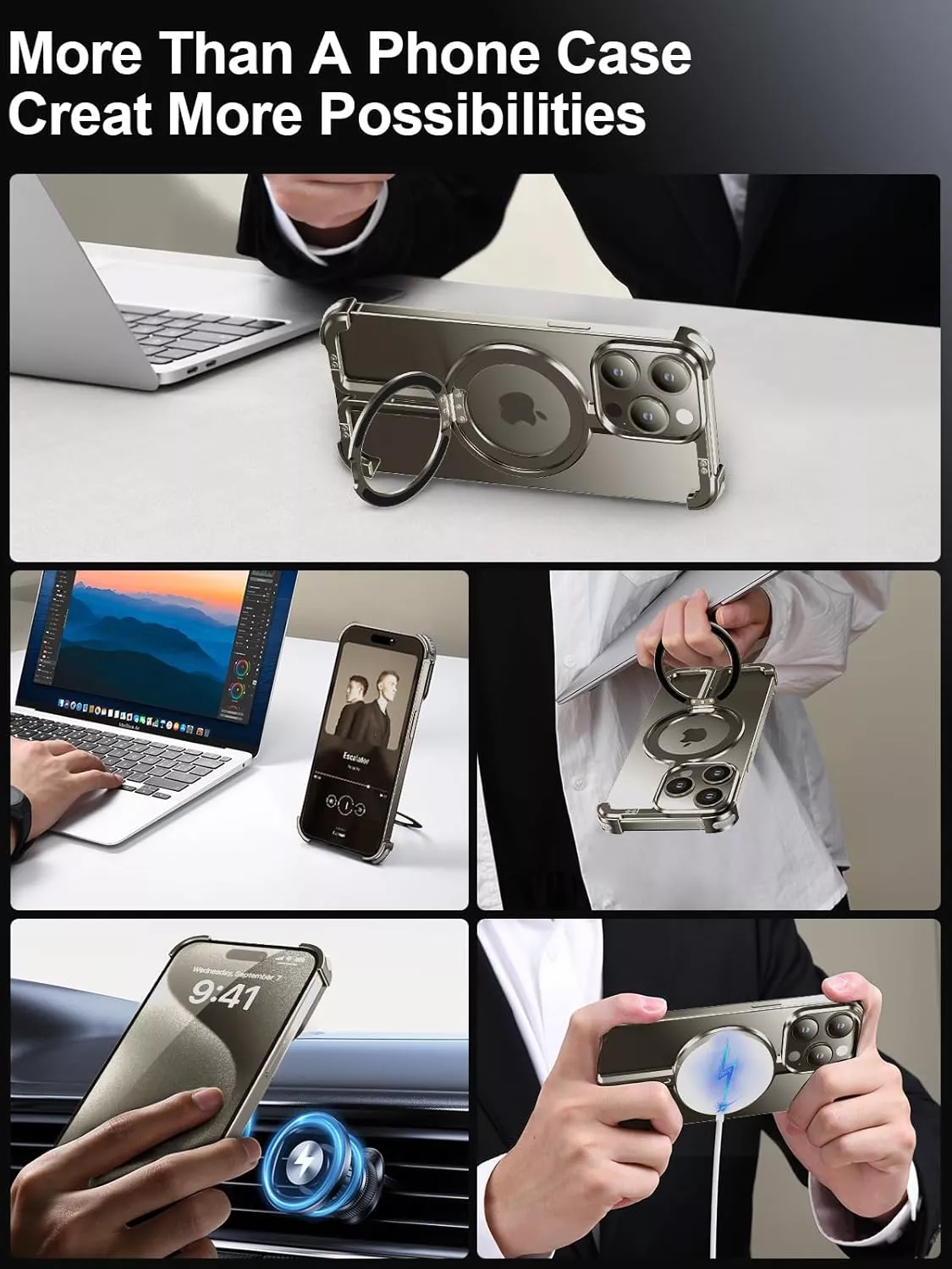 Metal Frameless iPhone 16/16 Pro/16 Pro Max Case with Built-In Stand & Heat Dissipation - Image 2