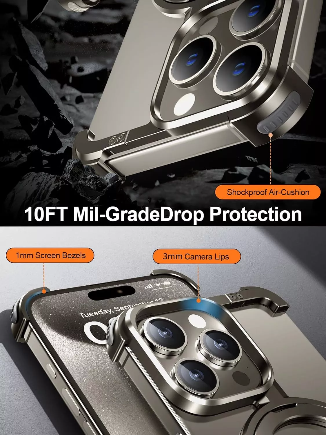 Metal Frameless iPhone 16/16 Pro/16 Pro Max Case with Built-In Stand & Heat Dissipation - Image 5