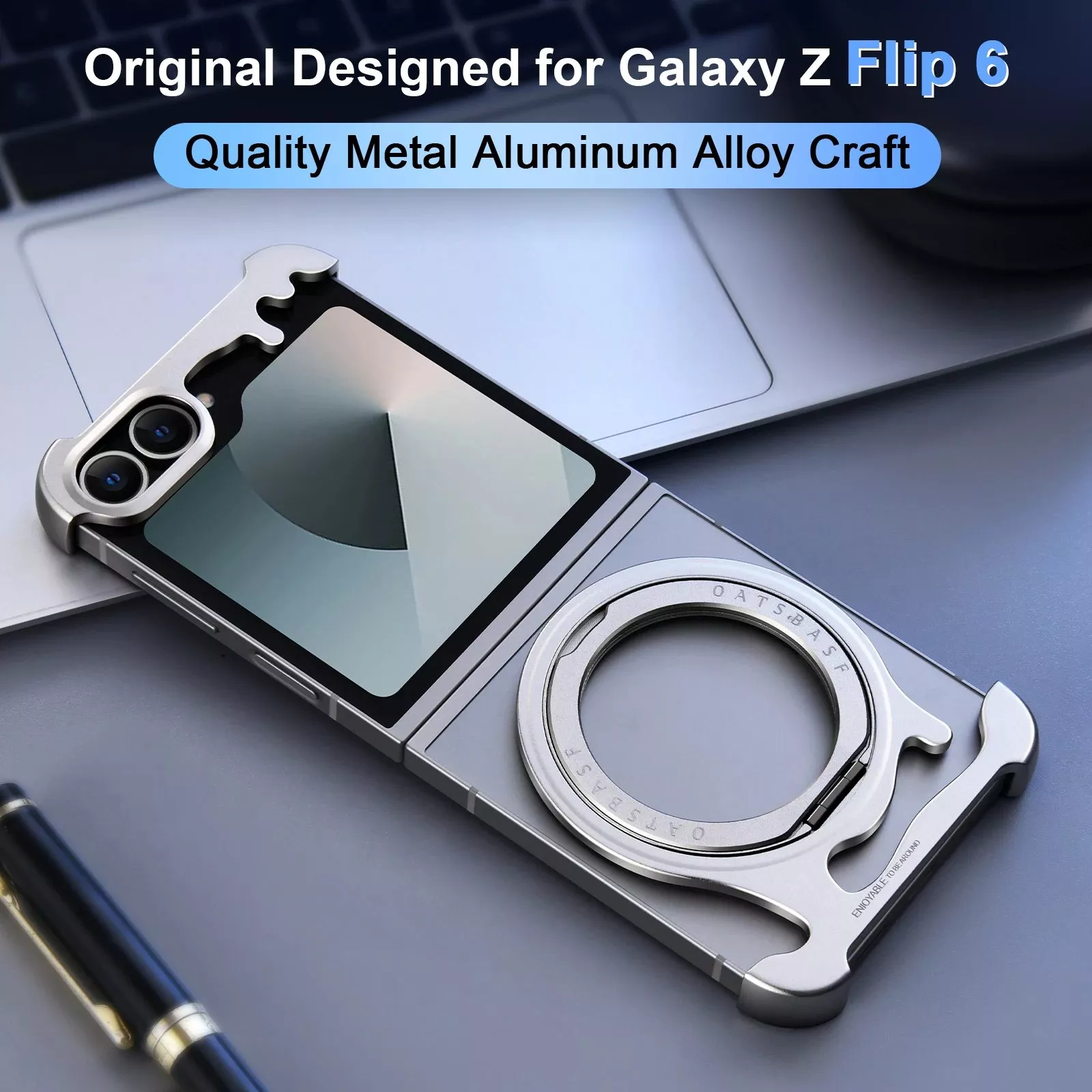 Metal Frameless Phone Case for Samsung Galaxy Z Flip 6 with 360° Rotatable Stand and MagSafe - Image 2