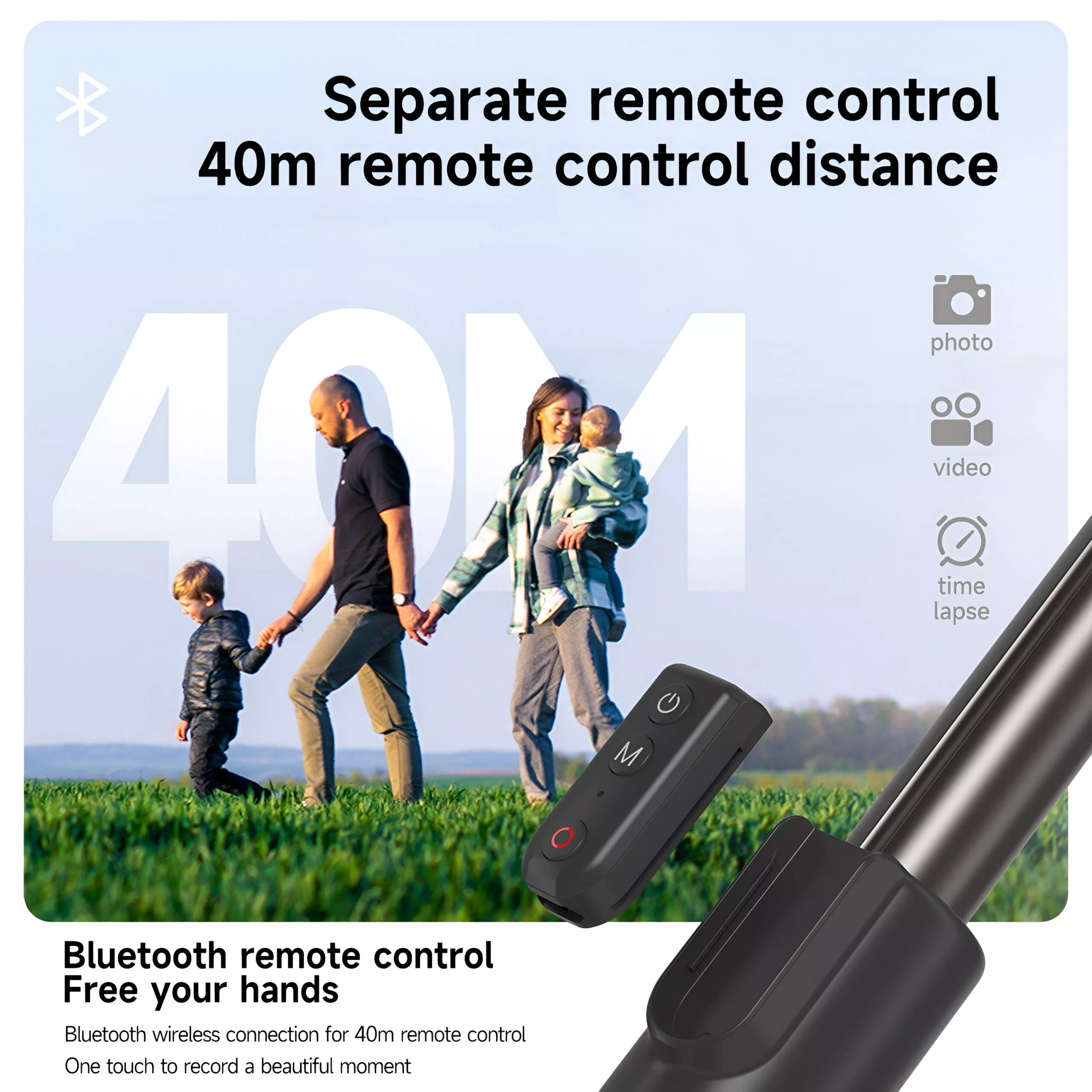 1.3M Extendable Selfie Stick Tripod with Wireless Bluetooth Remote Control - Image 2
