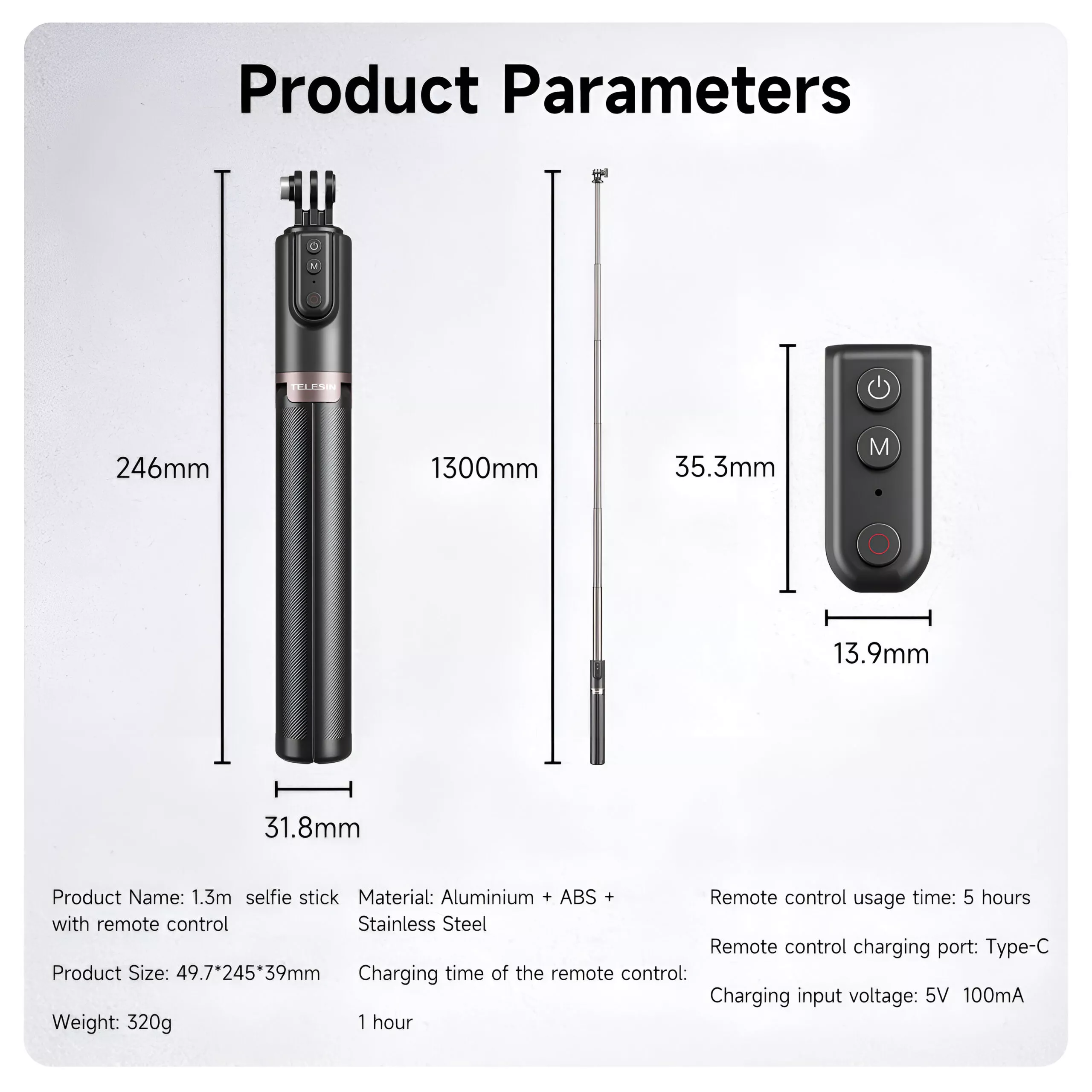 1.3M Extendable Selfie Stick Tripod with Wireless Bluetooth Remote Control - Image 5