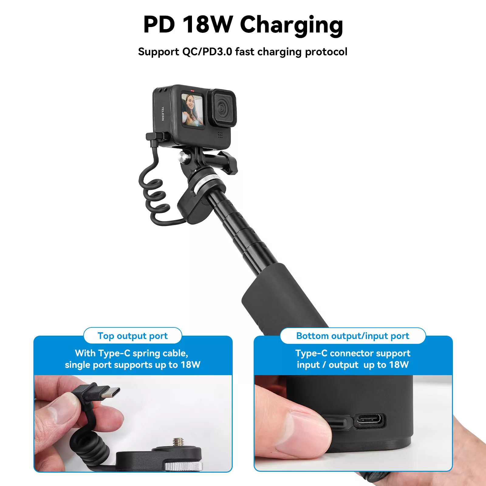 Selfie Stick with Fast Charging Power Bank, 35-Inch Extendable Pole, 1/4 Inch Screw - Image 6