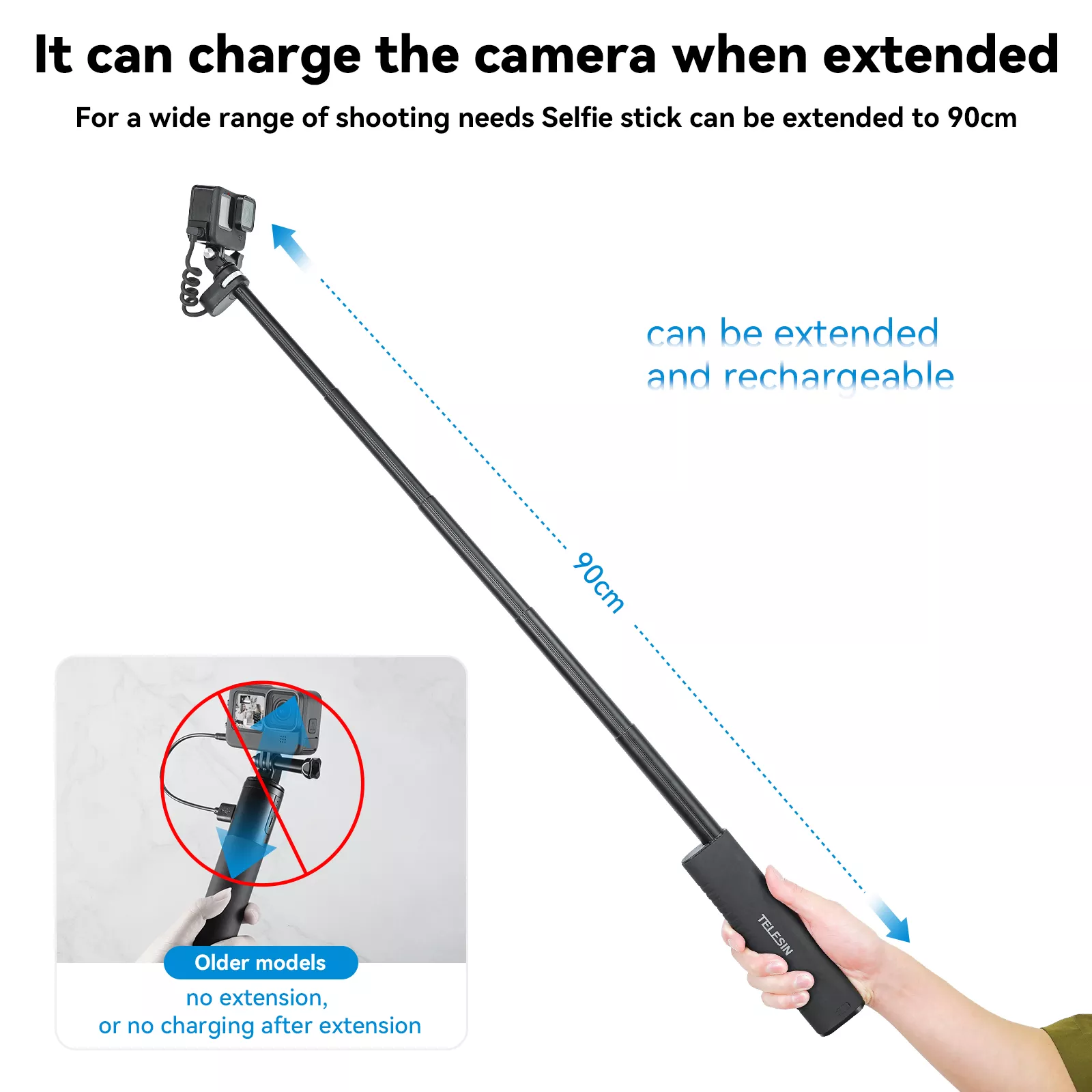 Selfie Stick with Fast Charging Power Bank, 35-Inch Extendable Pole, 1/4 Inch Screw - Image 4
