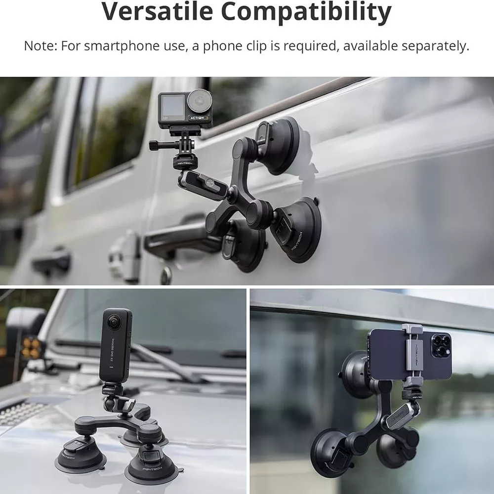 Triple Suction Cup Car Mount with 360° Rotation for Action Cameras & Smartphones - Image 5