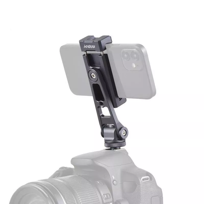 360° Rotatable Phone Tripod Mount with Dual Cold Shoe Mounts for Vlogging