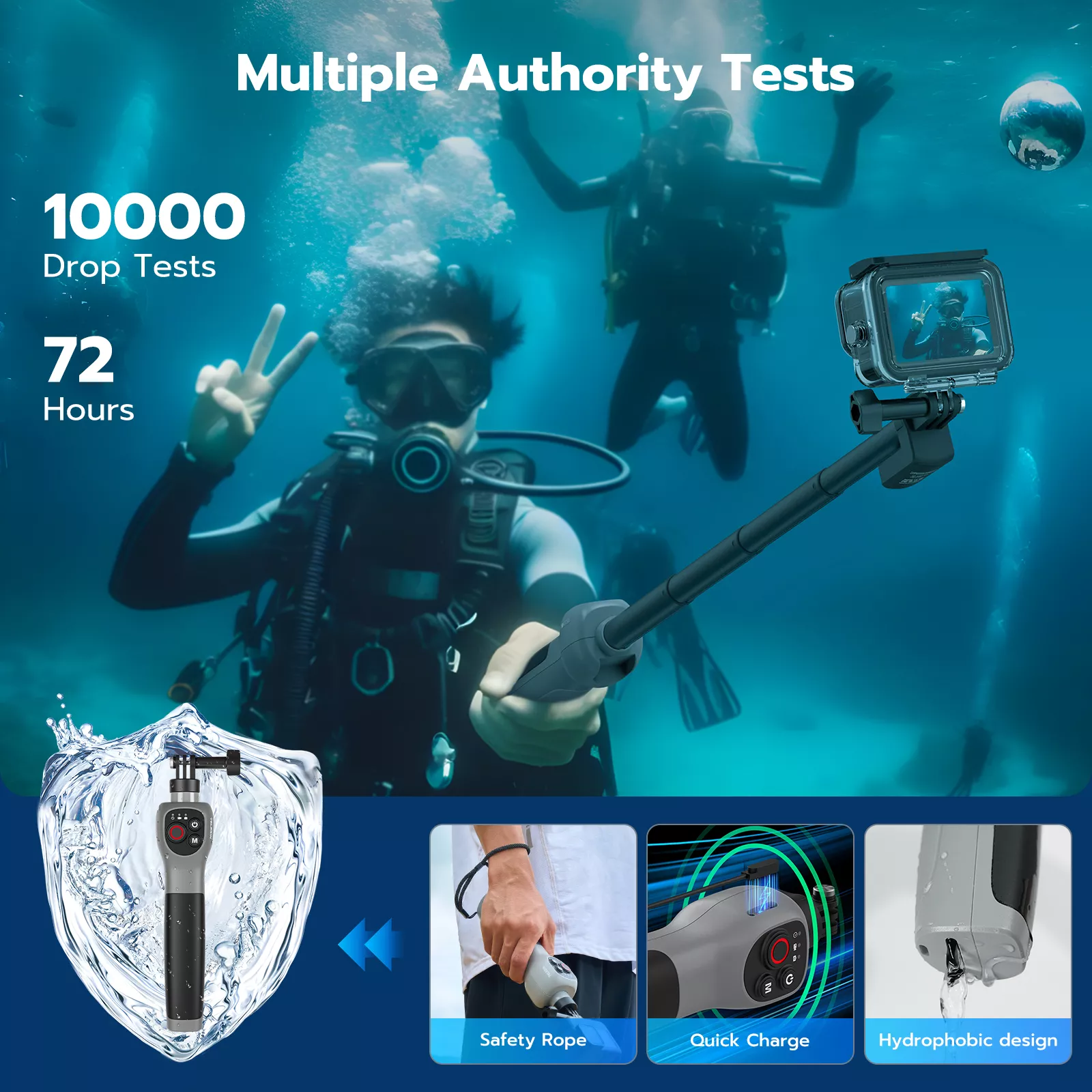 Waterproof Extendable Underwater Selfie Stick with Bluetooth Remote Control - Image 2