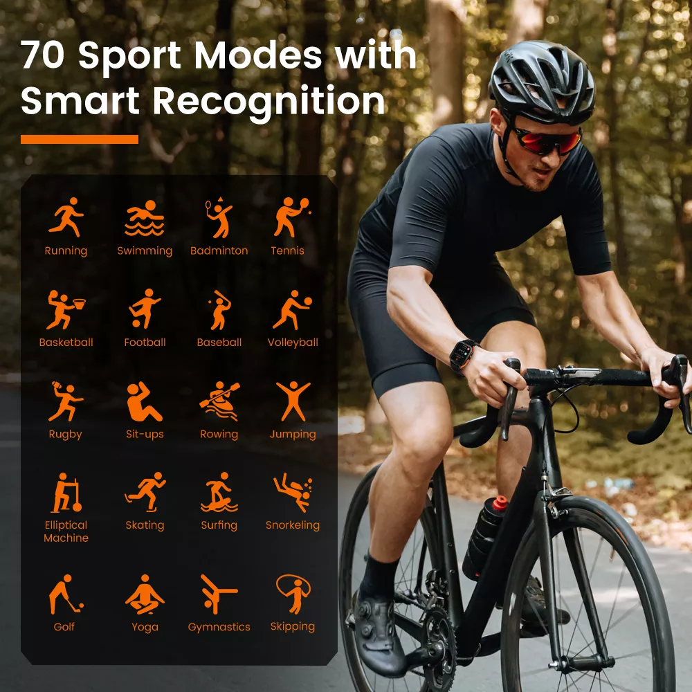 Military Smartwatch for Men and Women, IP69K Waterproof, 70 Sport Modes, AI Voice - Image 3