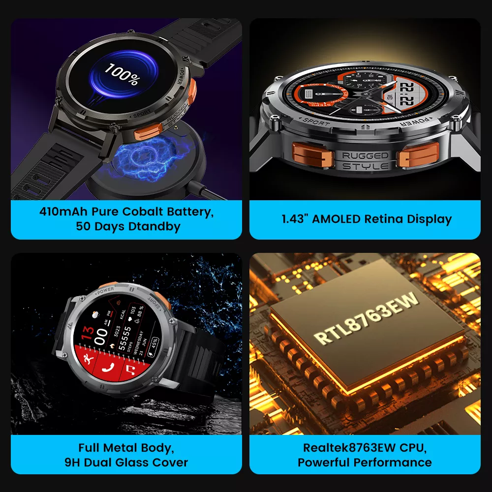 Military Smartwatch for Men, Ultra Fitness Watch with Bluetooth Call & 5ATM Waterproof - Image 4