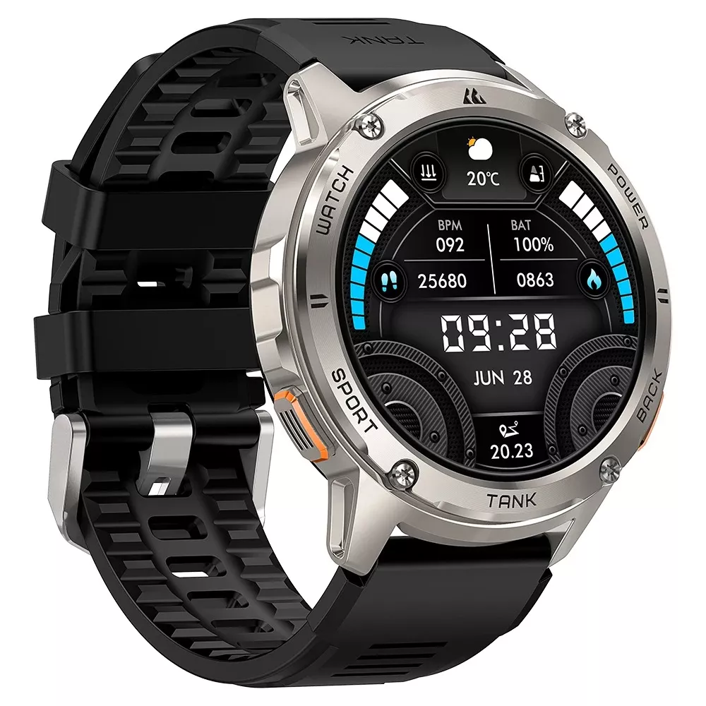 Rugged Waterproof Smartwatch with Bluetooth, Fitness Tracking & 100+ Sports Modes
