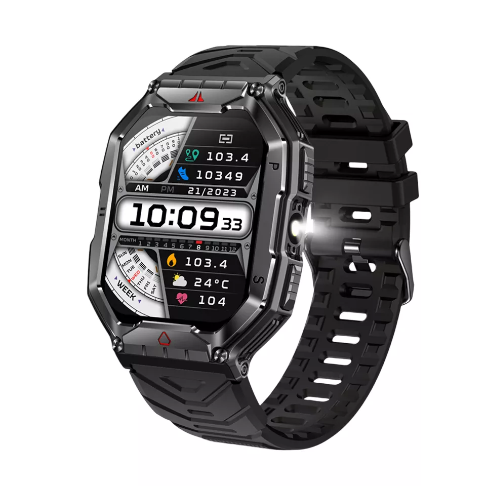 2.1" Rugged Outdoor Smartwatch with LED Flashlight & Bluetooth Calling
