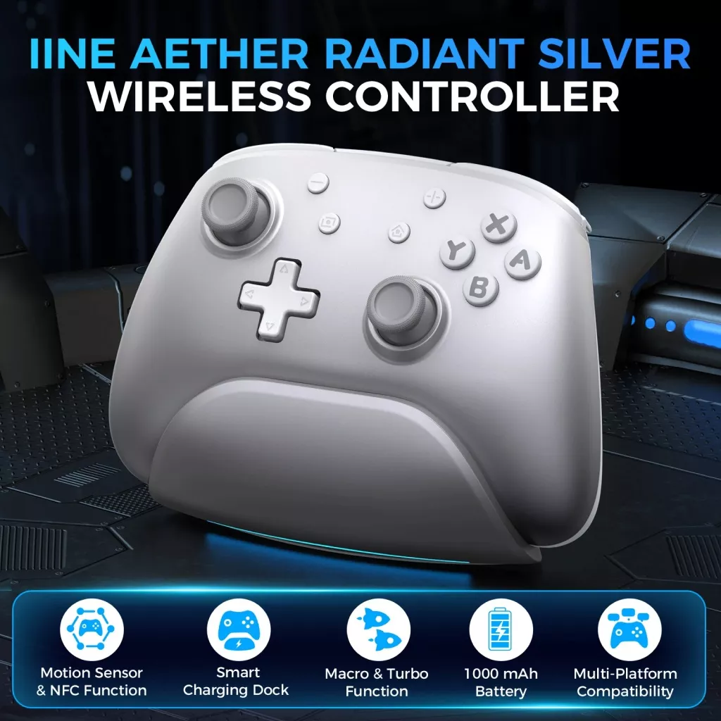 Radiant Silver Wireless Controller with Charging Dock for Nintendo Switch - Image 2