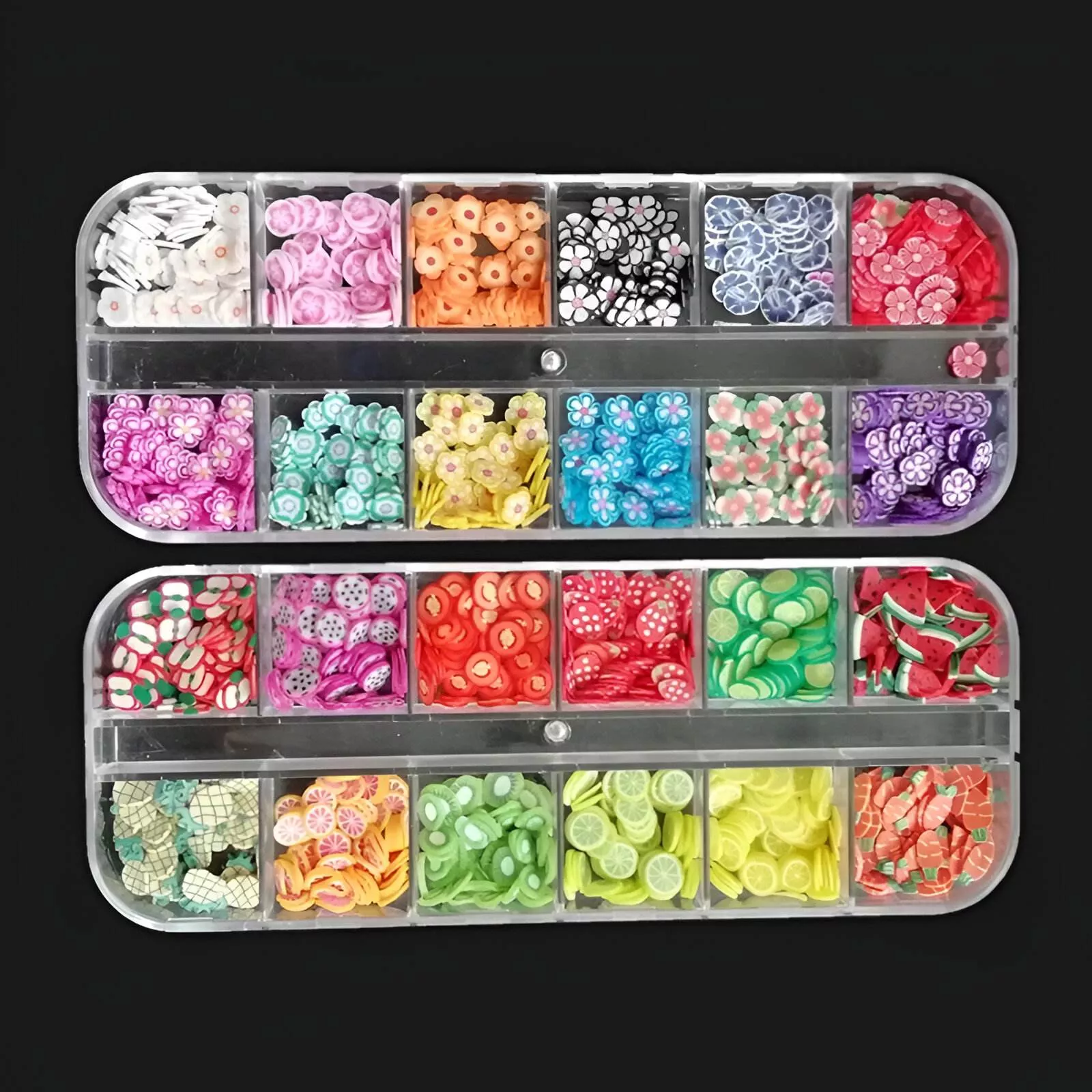 3D Nail Art Accessories - Mixed Flower & Fruit Sliced Clay DIY Nail Decoration, 12 Grids - Image 3