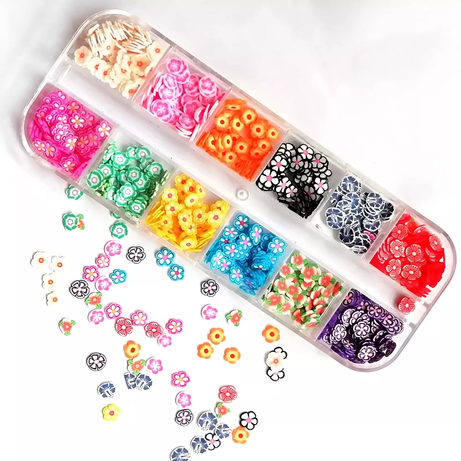 3D Nail Art Accessories - Mixed Flower & Fruit Sliced Clay DIY Nail Decoration, 12 Grids - Image 5