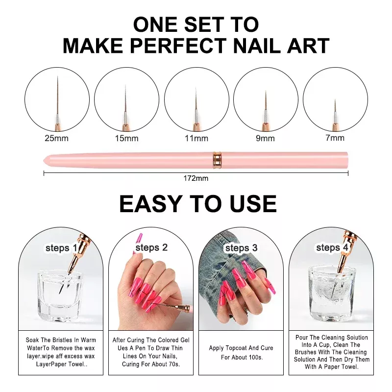 5 Pcs Nail Art Liner Brushes Set – Professional UV Gel & Acrylic Painting Tools - Image 6