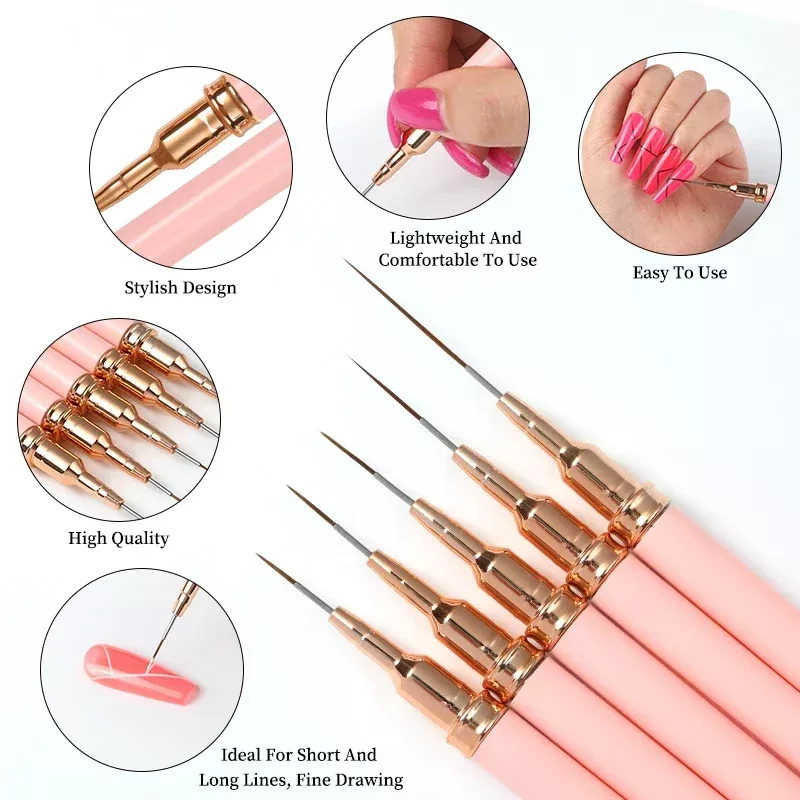 5 Pcs Nail Art Liner Brushes Set – Professional UV Gel & Acrylic Painting Tools - Image 4