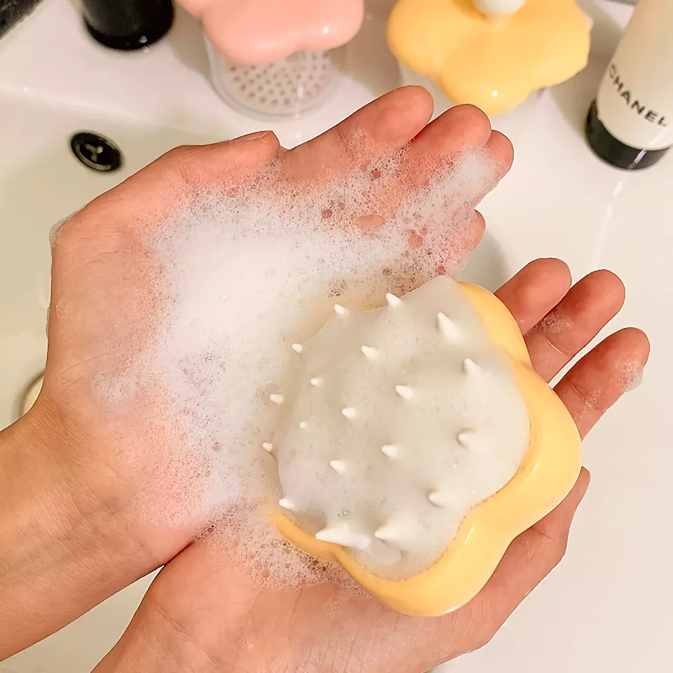 Silicone Shampoo & Scalp Massage Brush – Flower Shape Head Massager & Body Scrubber - Image 4
