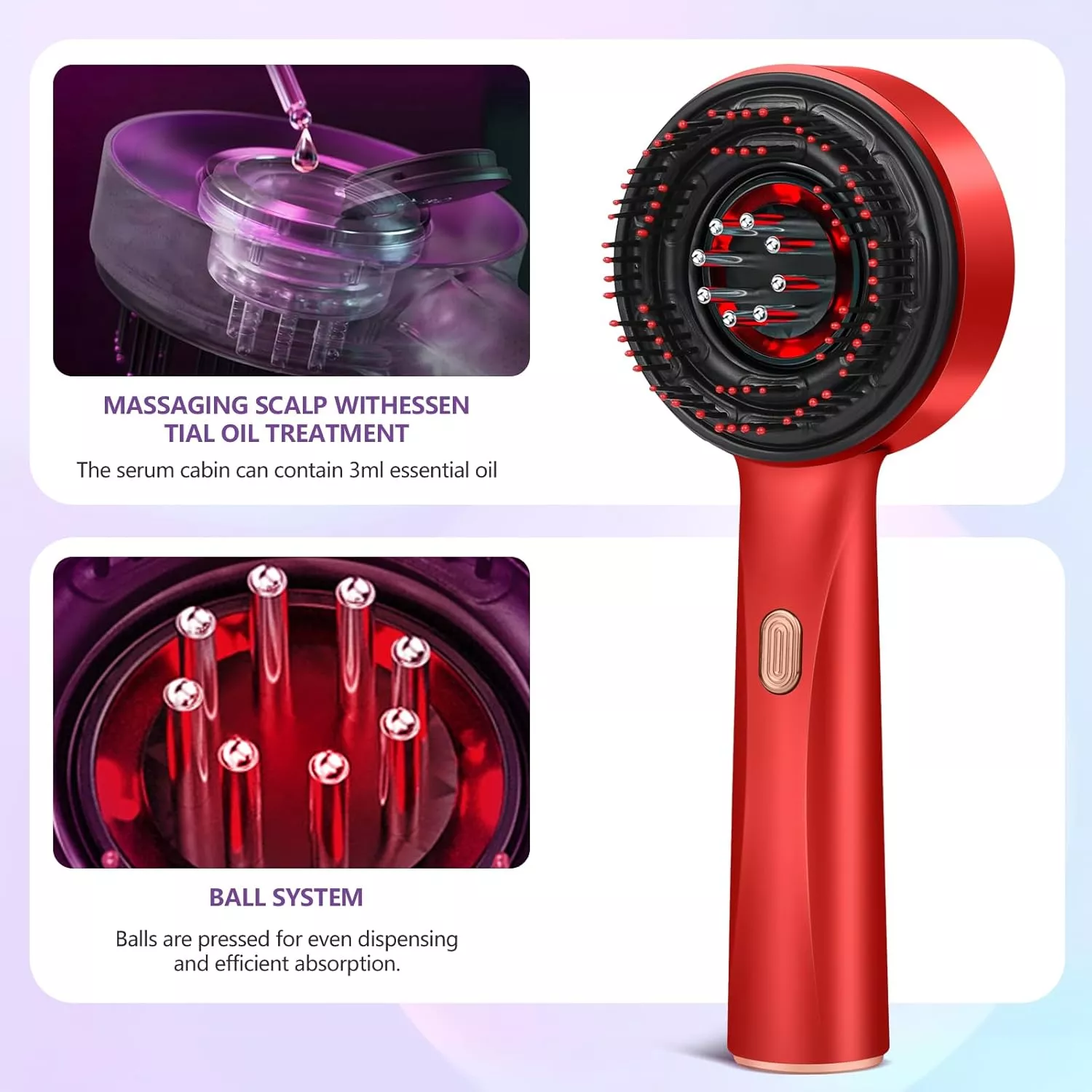 3-in-1 Red Light Therapy Scalp Massager & Hair Oil Applicator - Waterproof Electric Comb - Image 3