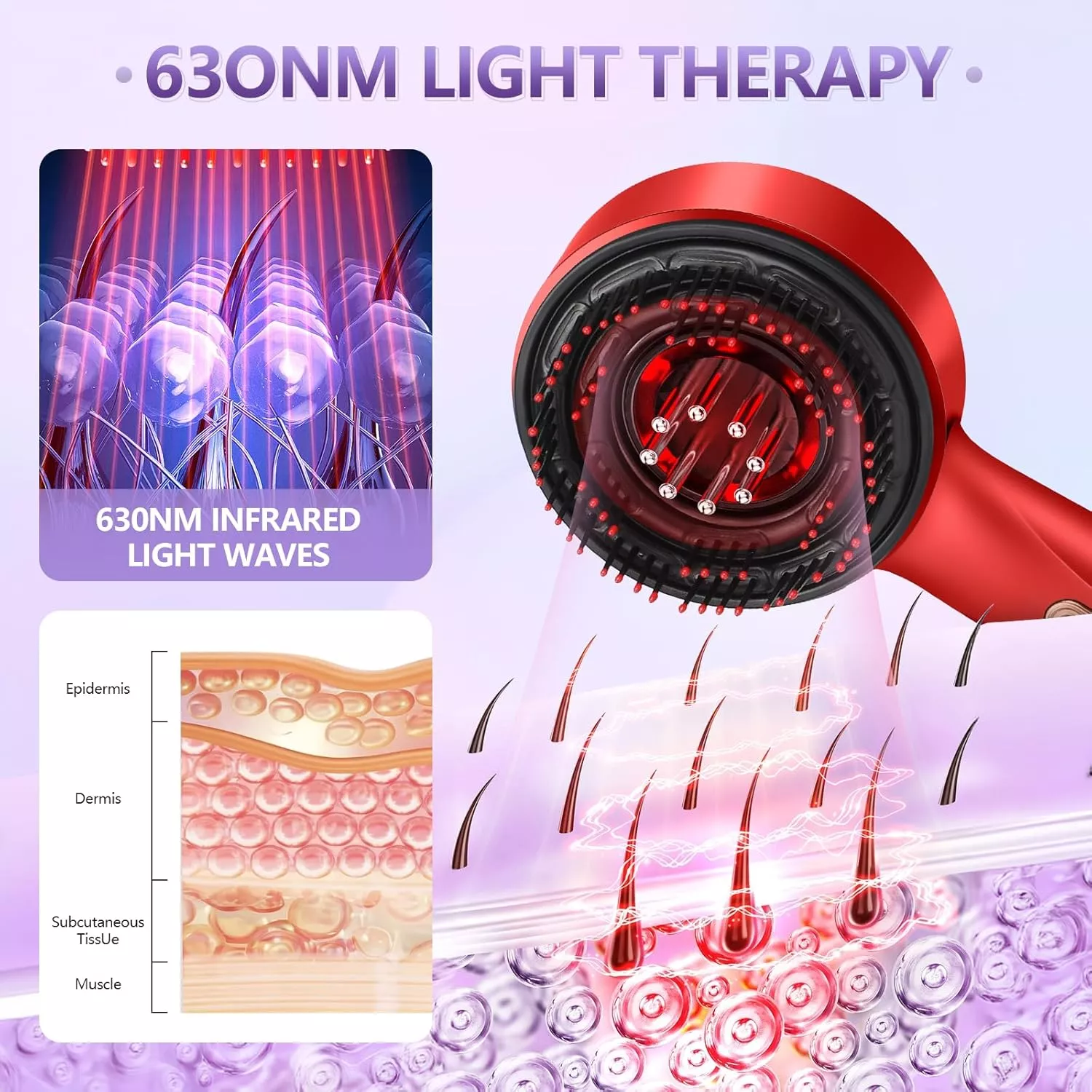 3-in-1 Red Light Therapy Scalp Massager & Hair Oil Applicator - Waterproof Electric Comb - Image 5