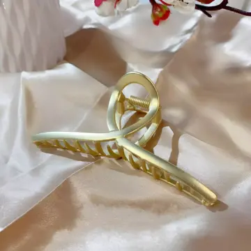 Matte Gold Alloy French Shark Clip Hairpin - Large Cross-Disc Design