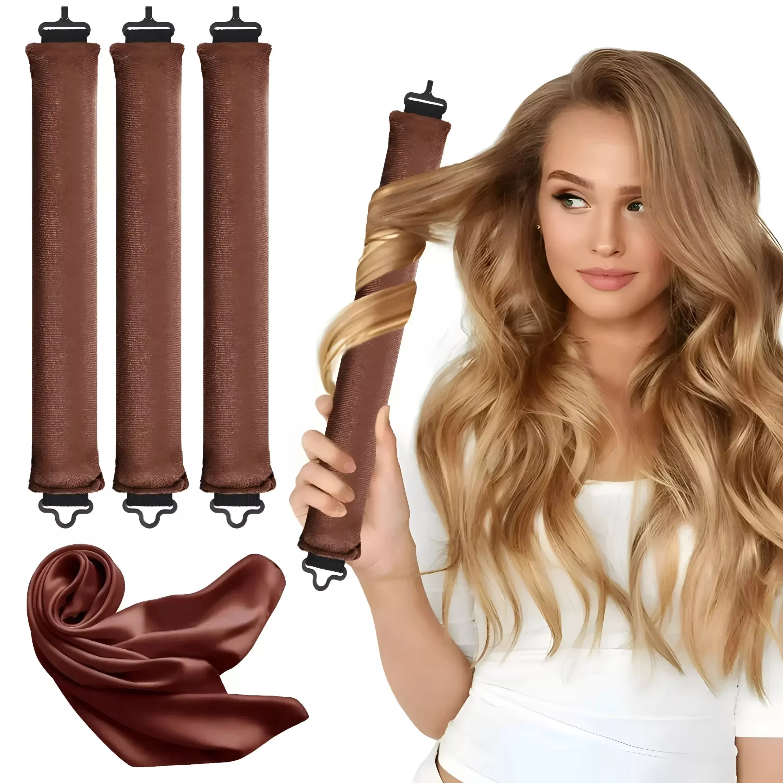 Heatless Hair Curler Soft Velvet Overnight Curling Rod Headband with Scarf