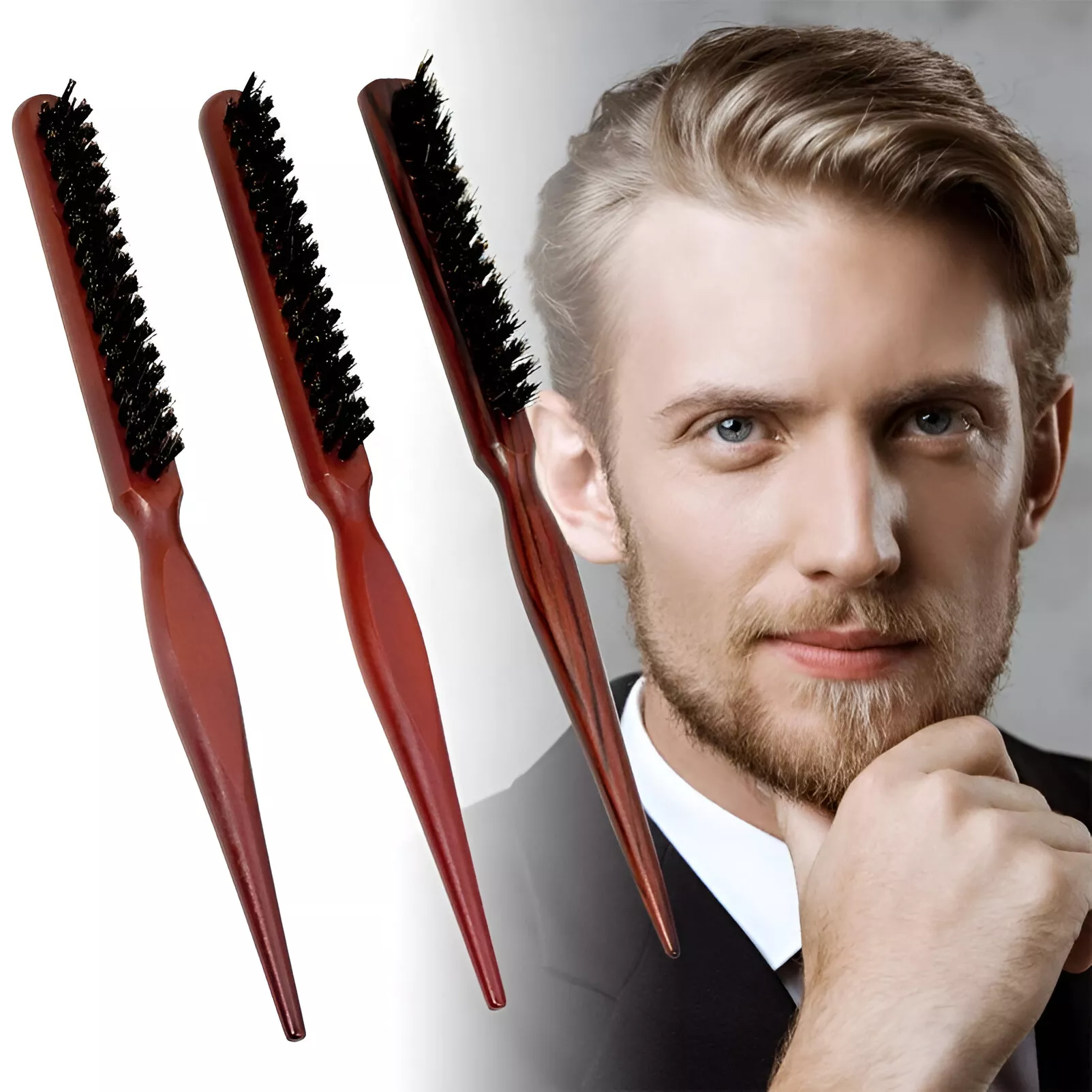 Natural Soft Bristle Hair Comb with Wood Handle - Anti-Static Scalp Massager & Styling Tool - Image 2