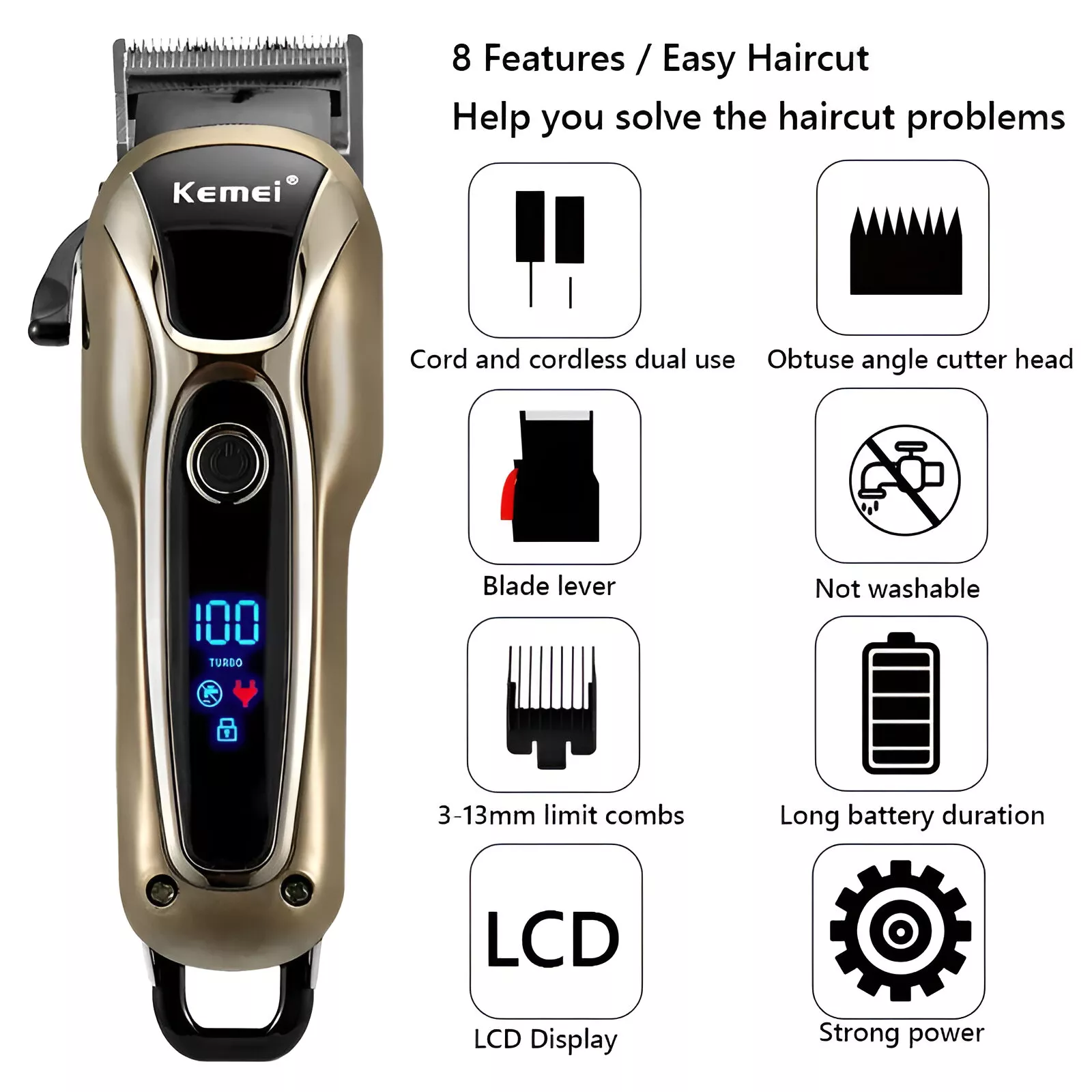 Professional Cordless Gold Hair & Beard Trimmer for Men - Image 3
