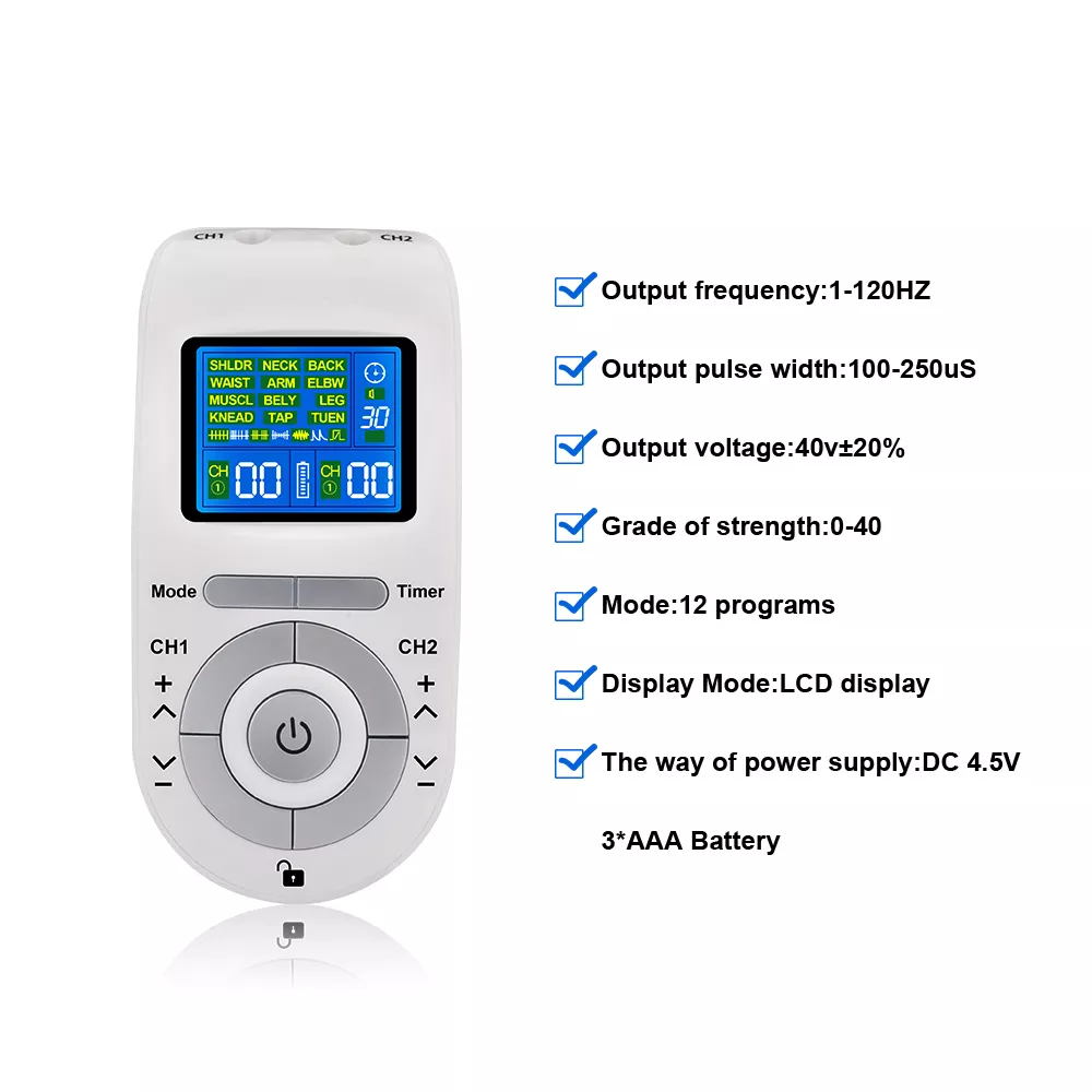 12 Mode TENS EMS Machine with 4 Electrode Pads for Pain Relief & Muscle Stimulation - Image 3