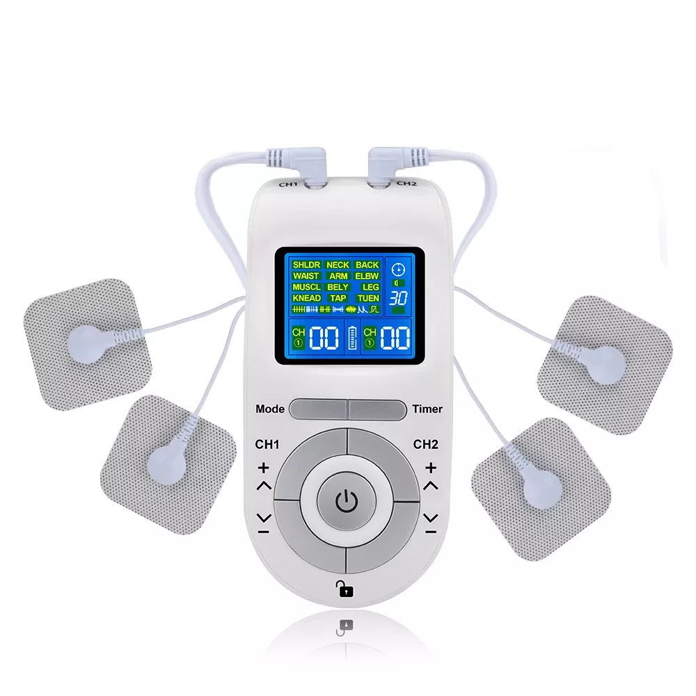 12 Mode TENS EMS Machine with 4 Electrode Pads for Pain Relief & Muscle Stimulation