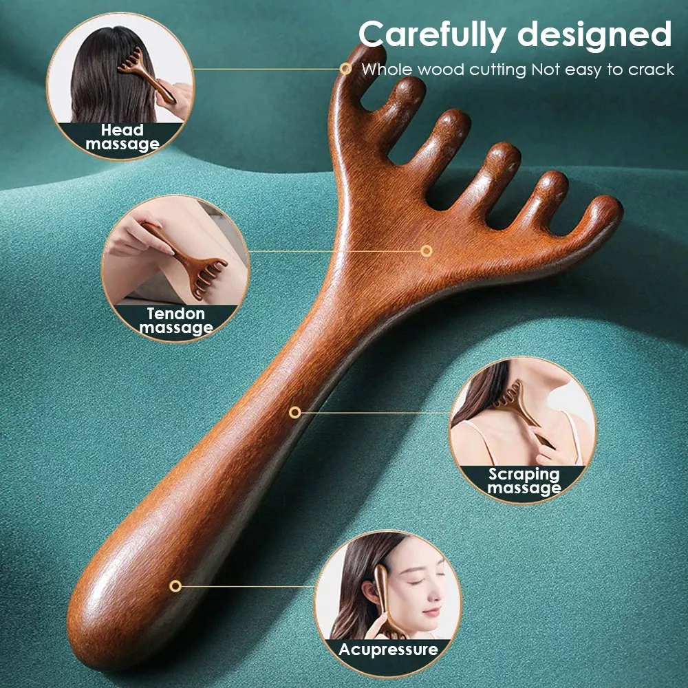 Natural Golden Sandalwood Six-Claw Scalp Massager - Image 2